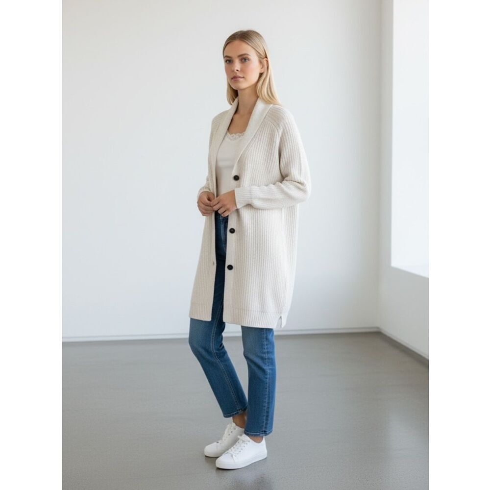 Aritzia Wilfred Tisserand Long Rib Knit Cardigan Sweater Merino Wool Size S